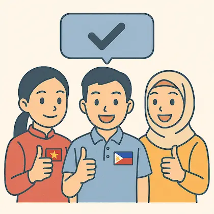 外国籍スタッフと日本人スタッフが笑顔で話している様子